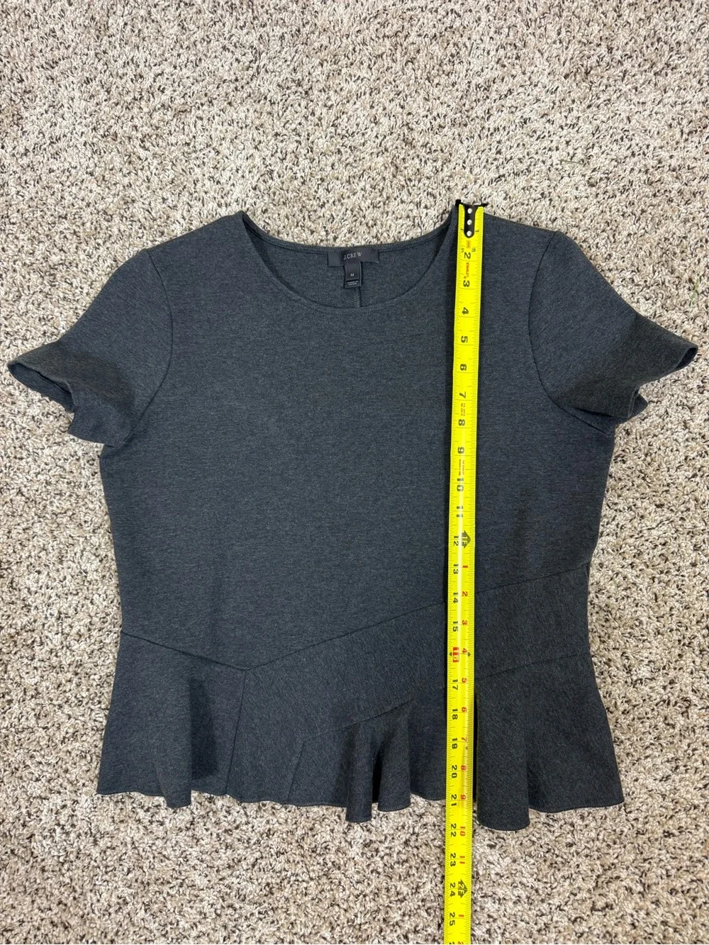 J. Crew Charcoal Grey Peplum Short Sleeve Ruffle Top Pleated Size M